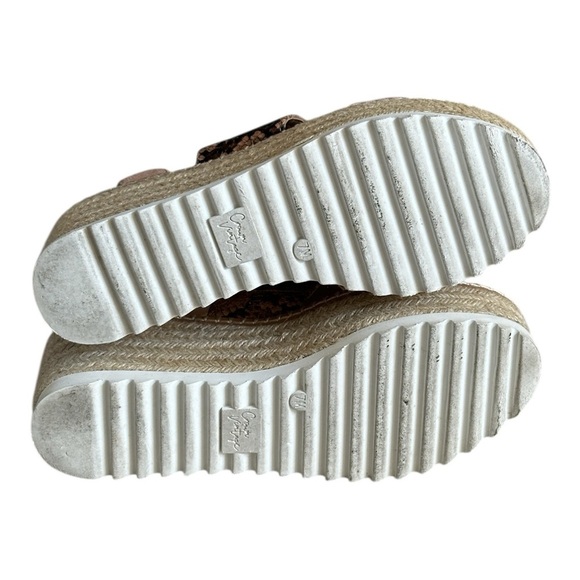 Crown Vintage Sandals Size 7 Tan Leather Animal Platform Espadrille Wedge Daylen - Picture 9 of 9